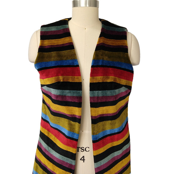 Vintage Vest Aladdin Tapestry Boho Hippie Carpet Striped Festival Size M Long - Picture 2 of 7